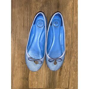 Tory Burch Blue Leather Sole Quilted Chelsea Ballet Loafers Flats Women's 7.5